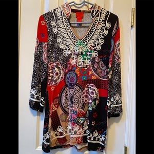 Cristina multi color tunic boho appliqué design on front/sleeves. Size Medium